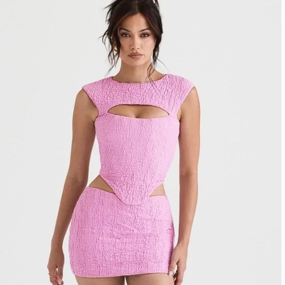 House of CB Paola & Angel Pink Cut Out Corset Mini Skirt Set NWOT - Picture 4 of 9